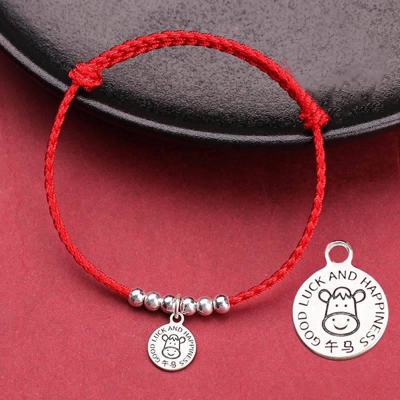Braccialetto di protezione in argento sterling 999 con corda rossa per bambini dello zodiaco cinese Buddha Stones