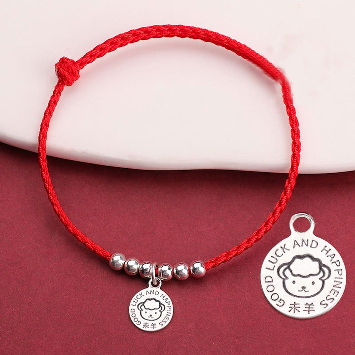 Braccialetto di protezione in argento sterling 999 con corda rossa per bambini dello zodiaco cinese Buddha Stones