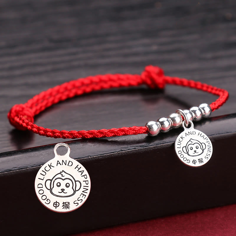 Braccialetto di protezione in argento sterling 999 con corda rossa per bambini dello zodiaco cinese Buddha Stones