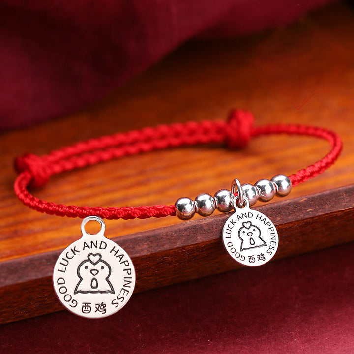 Braccialetto di protezione in argento sterling 999 con corda rossa per bambini dello zodiaco cinese Buddha Stones