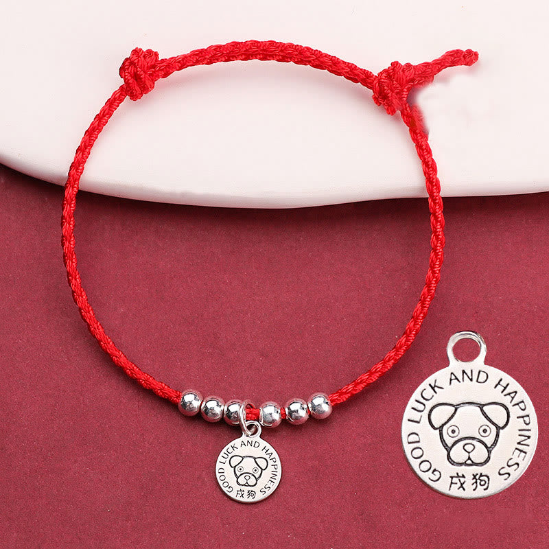Braccialetto di protezione in argento sterling 999 con corda rossa per bambini dello zodiaco cinese Buddha Stones