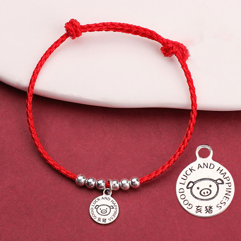 Braccialetto di protezione in argento sterling 999 con corda rossa per bambini dello zodiaco cinese Buddha Stones