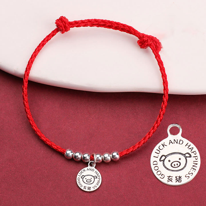 Braccialetto di protezione in argento sterling 999 con corda rossa per bambini dello zodiaco cinese Buddha Stones