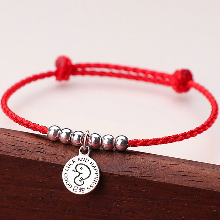 Braccialetto di protezione in argento sterling 999 con corda rossa per bambini dello zodiaco cinese Buddha Stones