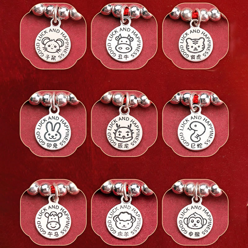 Braccialetto di protezione in argento sterling 999 con corda rossa per bambini dello zodiaco cinese Buddha Stones