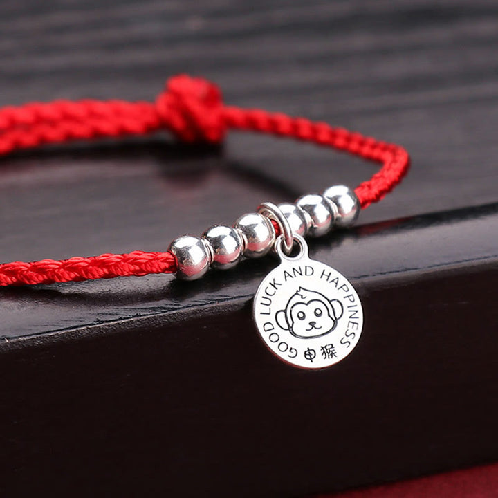 Braccialetto di protezione in argento sterling 999 con corda rossa per bambini dello zodiaco cinese Buddha Stones