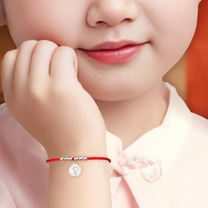 Braccialetto di protezione in argento sterling 999 con corda rossa per bambini dello zodiaco cinese Buddha Stones
