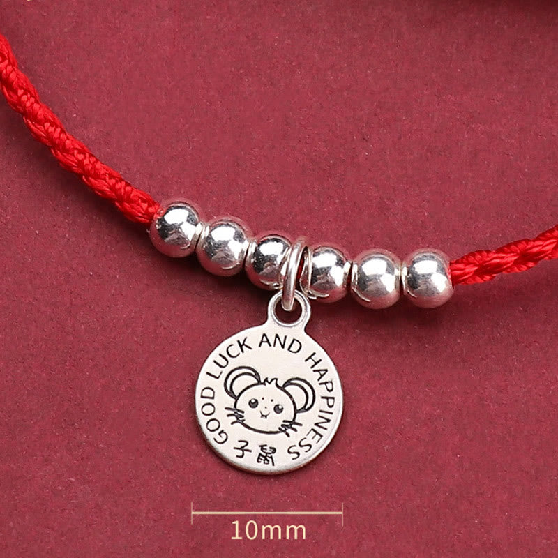 Braccialetto di protezione in argento sterling 999 con corda rossa per bambini dello zodiaco cinese Buddha Stones