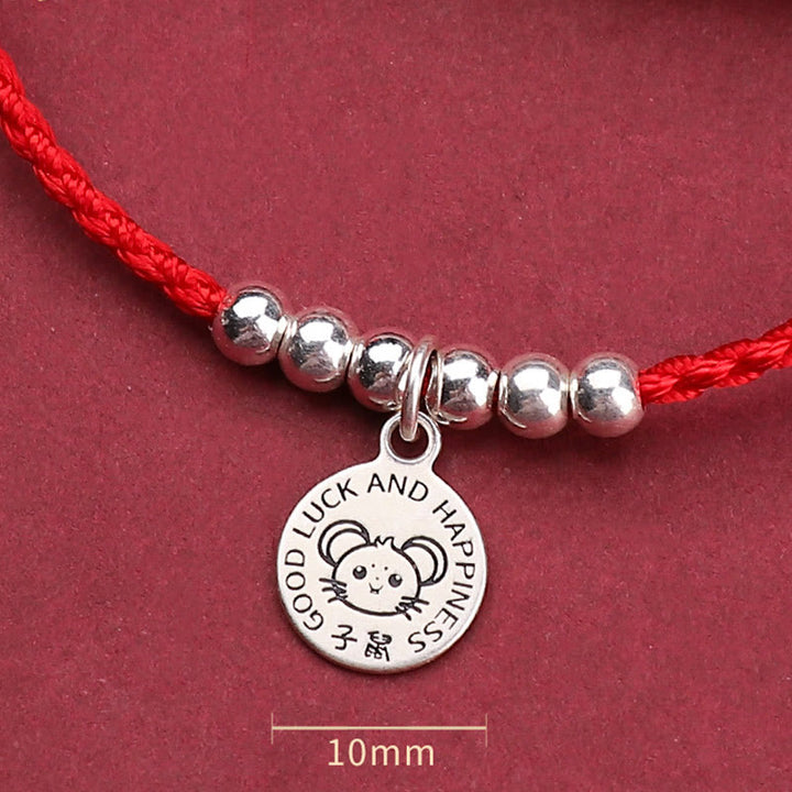 Braccialetto di protezione in argento sterling 999 con corda rossa per bambini dello zodiaco cinese Buddha Stones