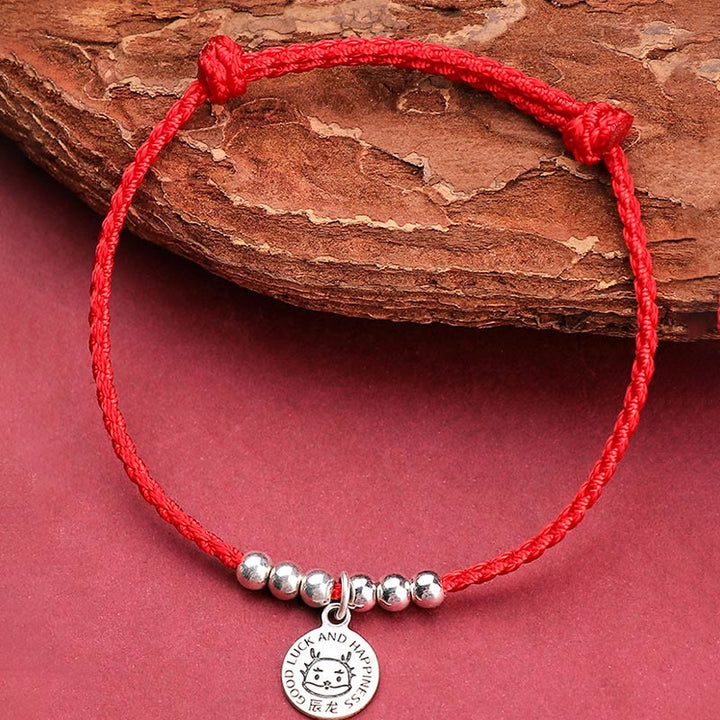 Braccialetto di protezione in argento sterling 999 con corda rossa per bambini dello zodiaco cinese Buddha Stones