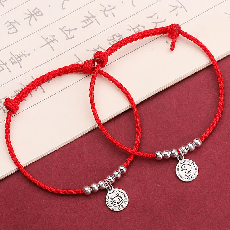 Braccialetto di protezione in argento sterling 999 con corda rossa per bambini dello zodiaco cinese Buddha Stones