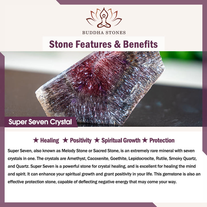 Buddha Stones Pietra del sole naturale Super Seven Crystal Silver Sheen Ossidiana Quarzo rutilato Argento sterling 925 Braccialetto positivo dell'anno del serpente