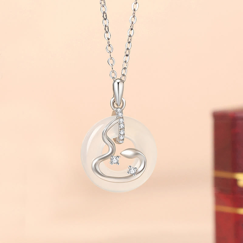 Buddha Stones 925 Sterling Silver Onice Nero Calcedonio Fibbia della Pace Anno del Serpente Collana Pendente Fortuna