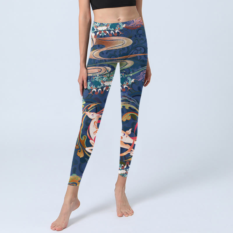Buddha Stones Cervo Nuvole di buon auspicio Loto Leggings da palestra Pantaloni da yoga da donna - image 5