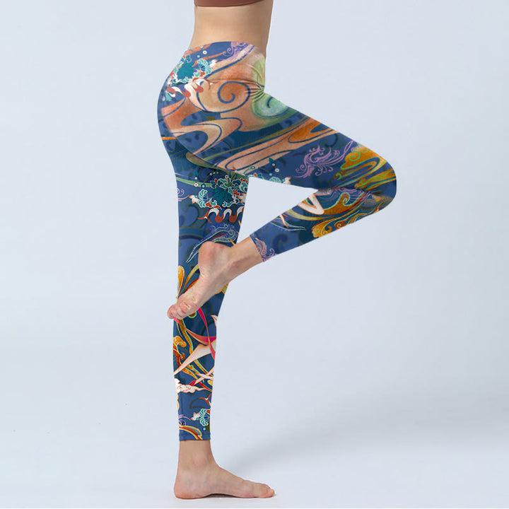 Buddha Stones Cervo Nuvole di buon auspicio Loto Leggings da palestra Pantaloni da yoga da donna - image 3