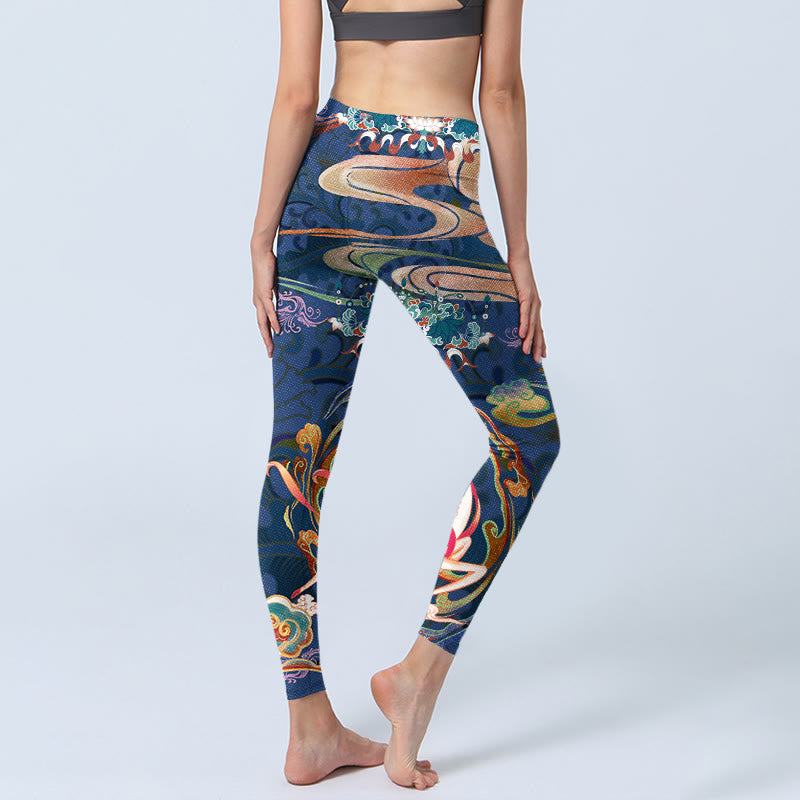 Buddha Stones Cervo Nuvole di buon auspicio Loto Leggings da palestra Pantaloni da yoga da donna - image 5