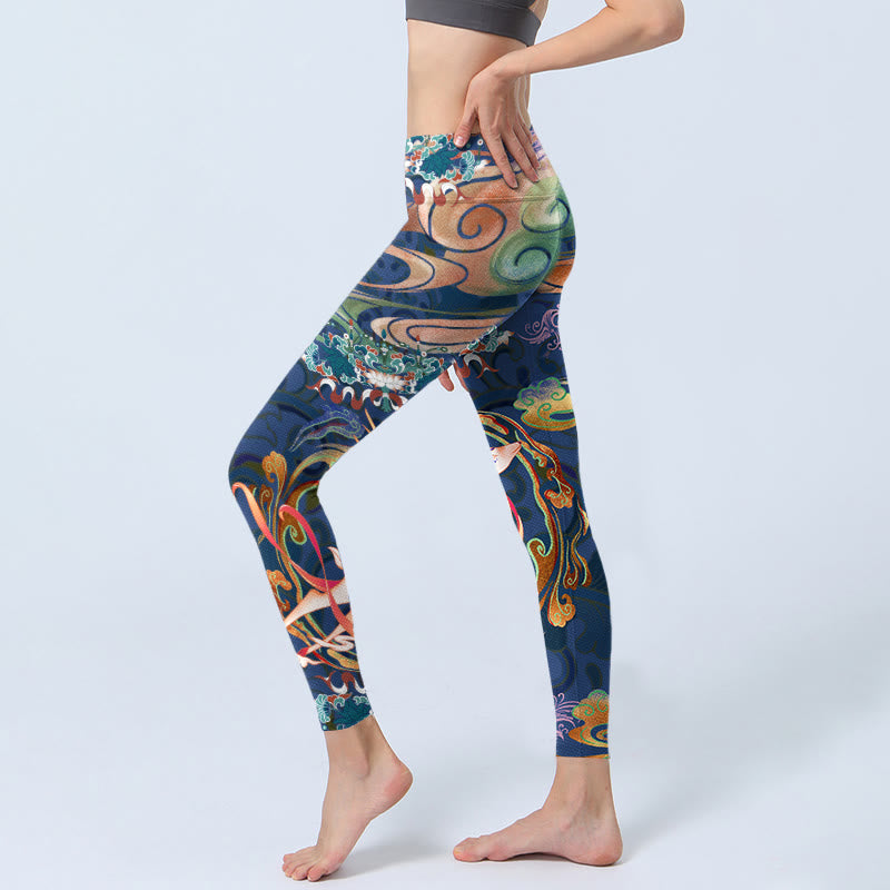 Buddha Stones Cervo Nuvole di buon auspicio Loto Leggings da palestra Pantaloni da yoga da donna - image 3