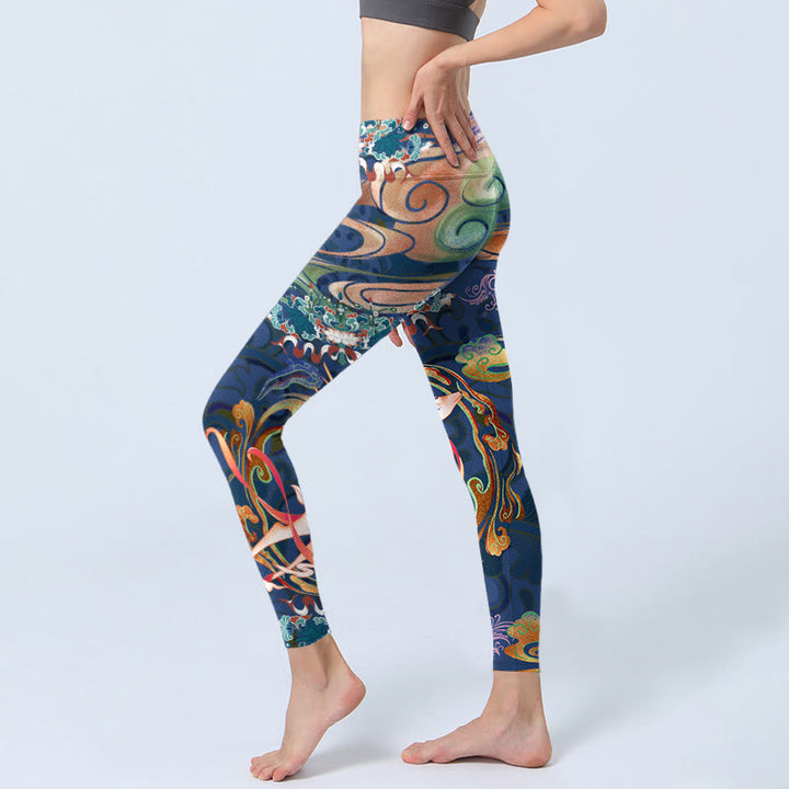 Buddha Stones Cervo Nuvole di buon auspicio Loto Leggings da palestra Pantaloni da yoga da donna - image 3