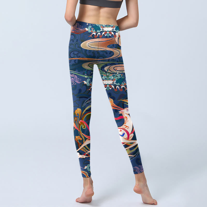Buddha Stones Cervo Nuvole di buon auspicio Loto Leggings da palestra Pantaloni da yoga da donna - image 6