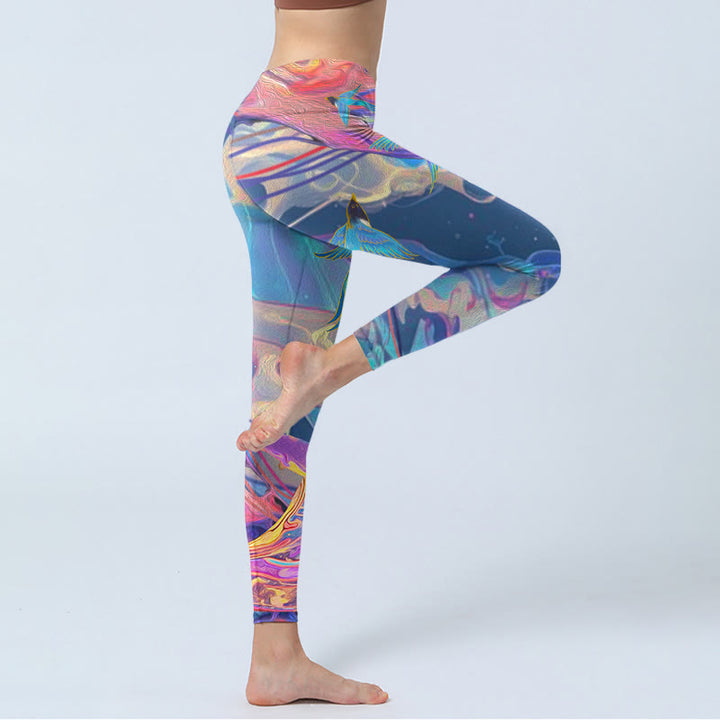 Leggings da palestra con stampa Buddha Stones Whales Swallows Waves Pantaloni da yoga da donna - image 4