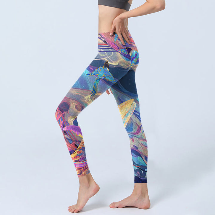Leggings da palestra con stampa Buddha Stones Whales Swallows Waves Pantaloni da yoga da donna - image 3