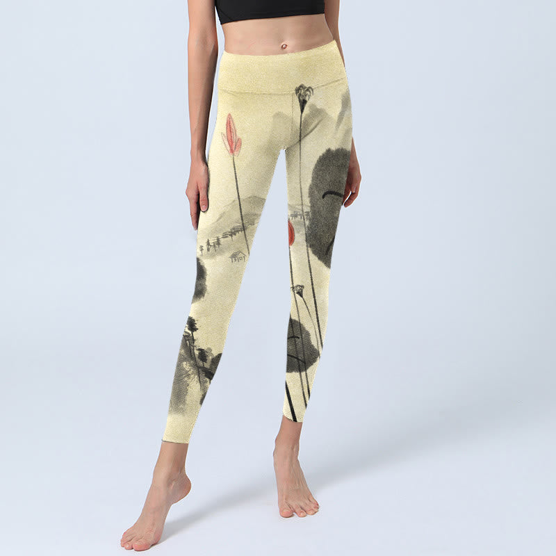 Leggings da palestra con stampa Buddha Stones Lotus Mountains House Pantaloni da yoga da donna - image 5