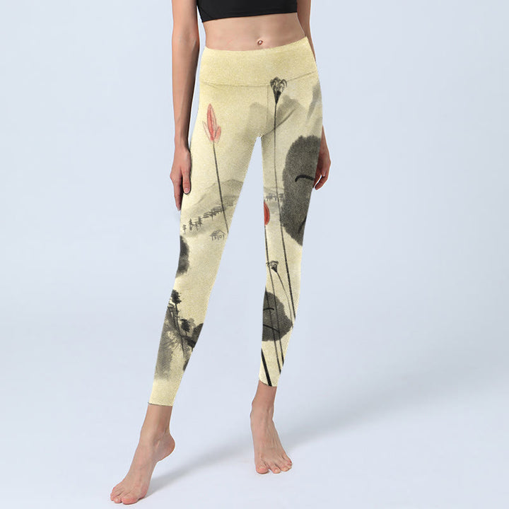 Leggings da palestra con stampa Buddha Stones Lotus Mountains House Pantaloni da yoga da donna - image 5