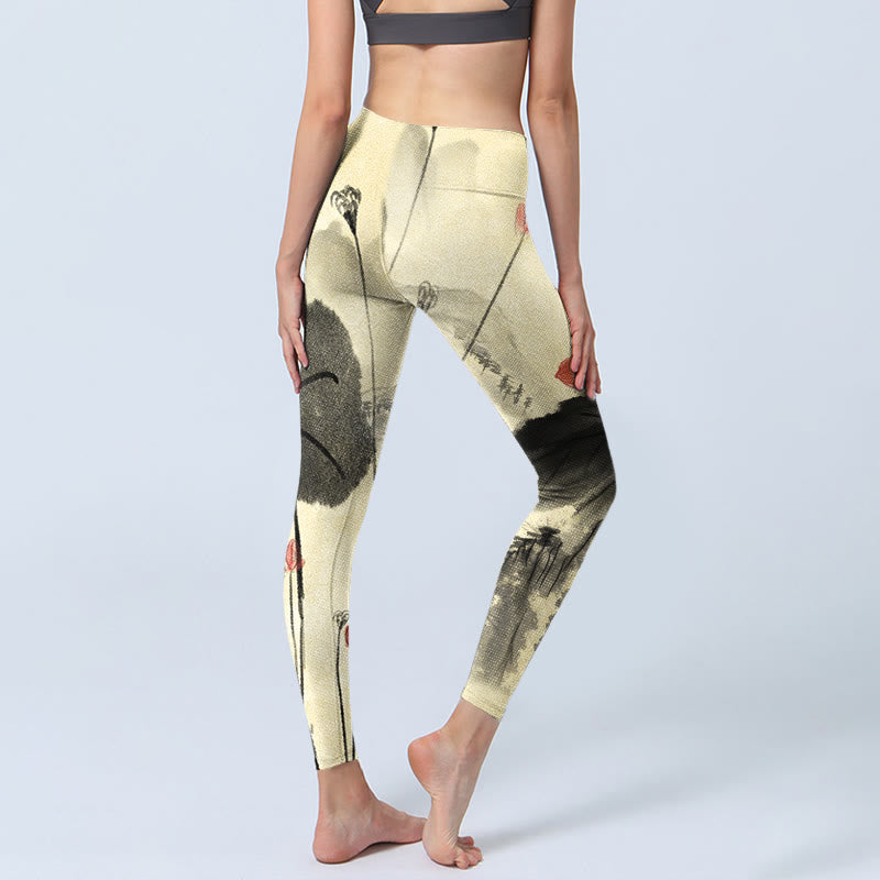 Leggings da palestra con stampa Buddha Stones Lotus Mountains House Pantaloni da yoga da donna - image 4