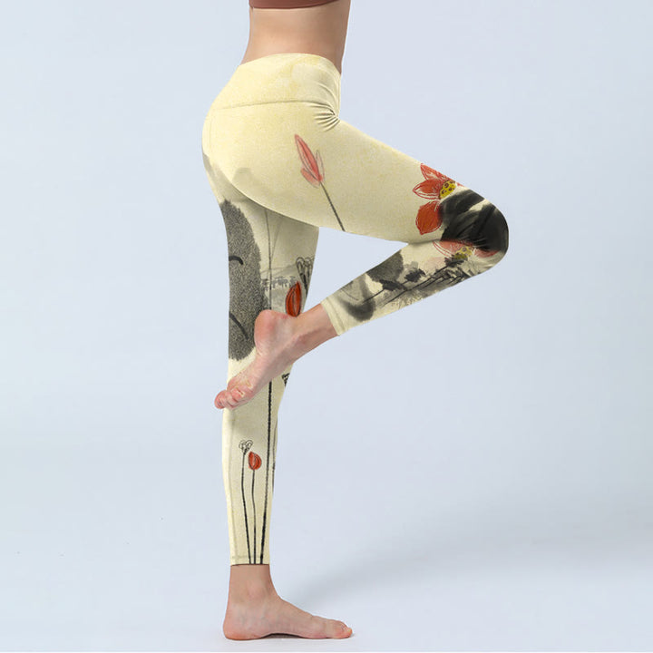 Leggings da palestra con stampa Buddha Stones Lotus Mountains House Pantaloni da yoga da donna - image 3
