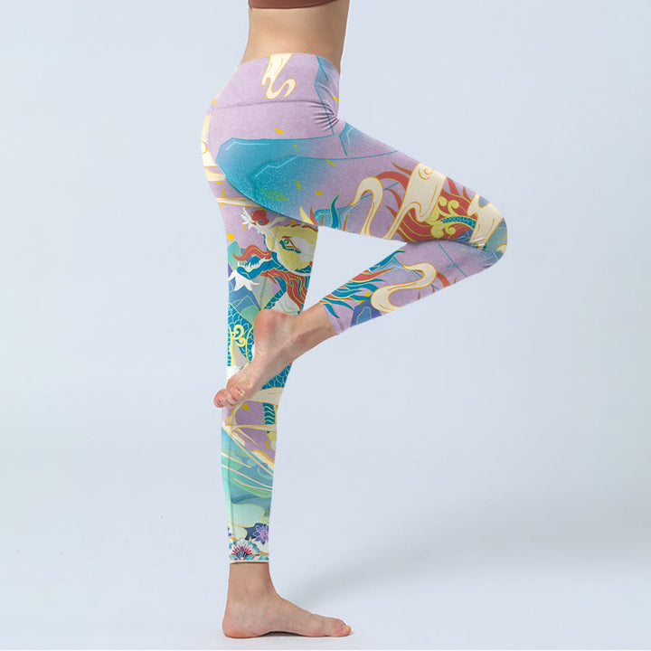 Leggings da palestra con stampa Buddha Stones Purple Dragon e nuvole di buon auspicio, pantaloni da yoga da donna - image 4