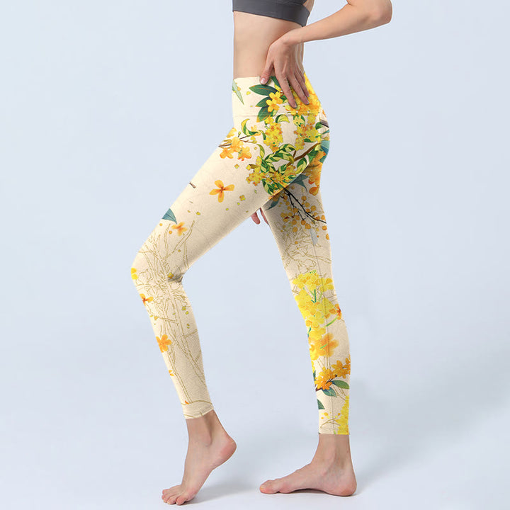 Leggings da palestra con stampa di colza e osmanto giallo Buddha Stones, pantaloni da yoga da donna - image 3