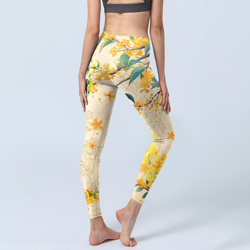Leggings da palestra con stampa di colza e osmanto giallo Buddha Stones, pantaloni da yoga da donna - image 5