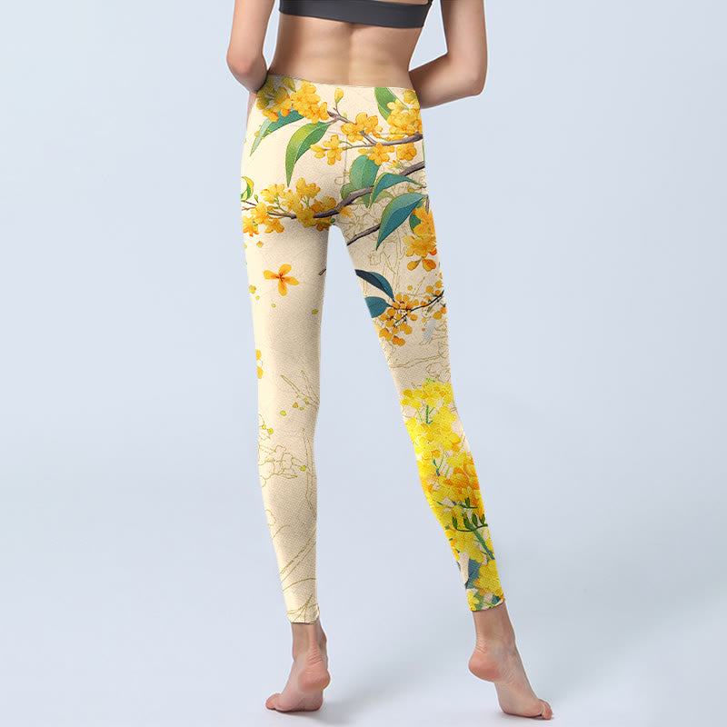 Leggings da palestra con stampa di colza e osmanto giallo Buddha Stones, pantaloni da yoga da donna - image 7
