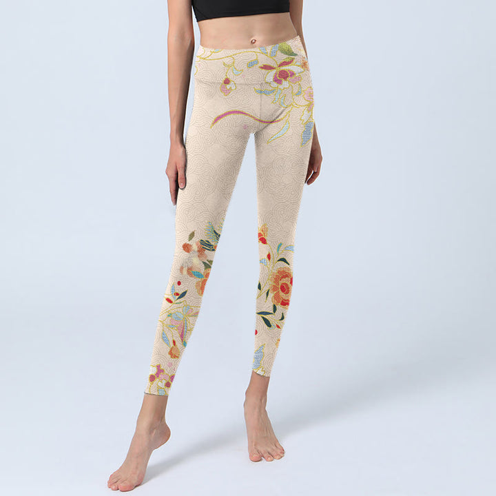 Leggings da palestra con stampa di foglie di peonia, farfalle e Buddha Stones , pantaloni da yoga da donna - image 5
