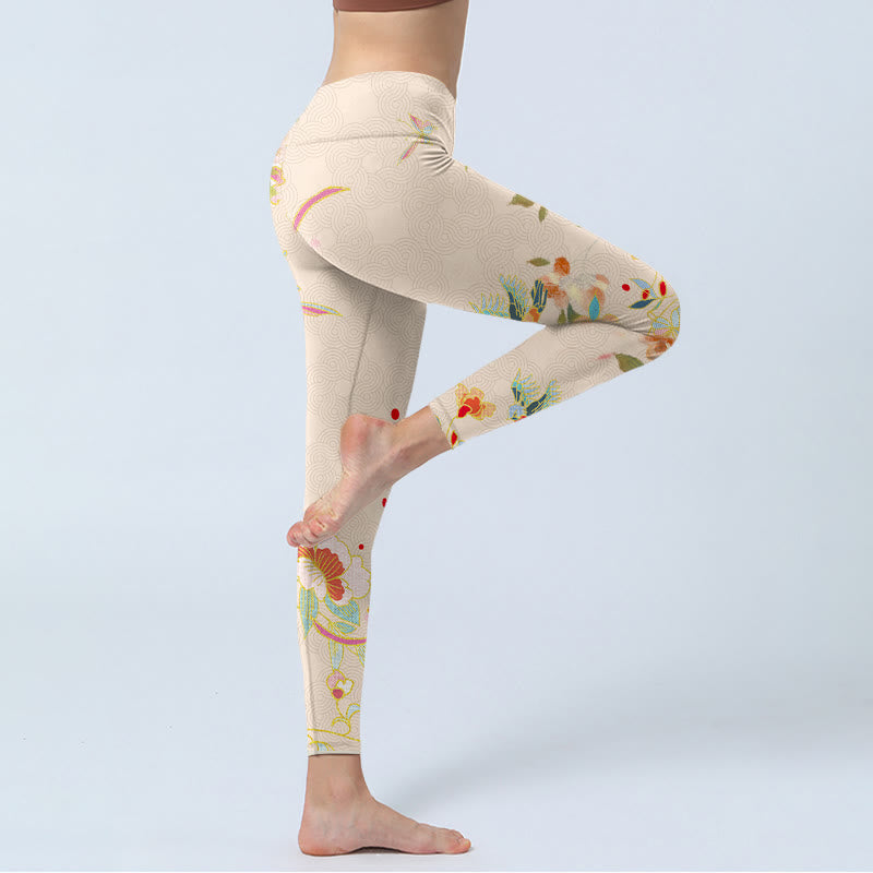 Leggings da palestra con stampa di foglie di peonia, farfalle e Buddha Stones , pantaloni da yoga da donna - image 4