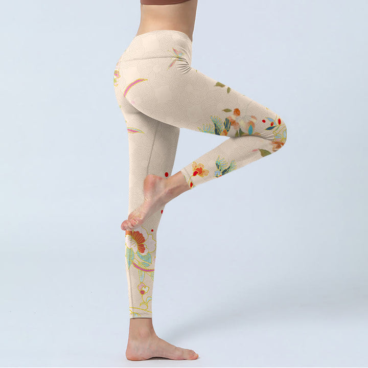 Leggings da palestra con stampa di foglie di peonia, farfalle e Buddha Stones , pantaloni da yoga da donna - image 4