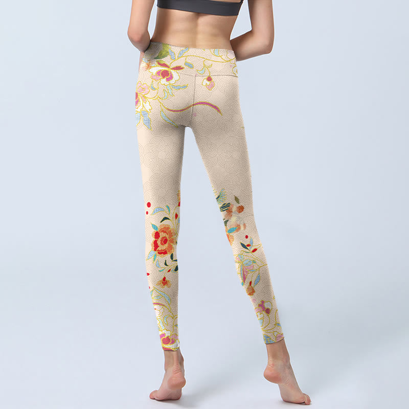 Leggings da palestra con stampa di foglie di peonia, farfalle e Buddha Stones , pantaloni da yoga da donna - image 6