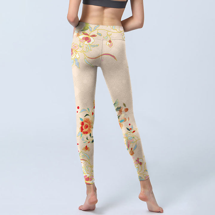 Leggings da palestra con stampa di foglie di peonia, farfalle e Buddha Stones , pantaloni da yoga da donna - image 6
