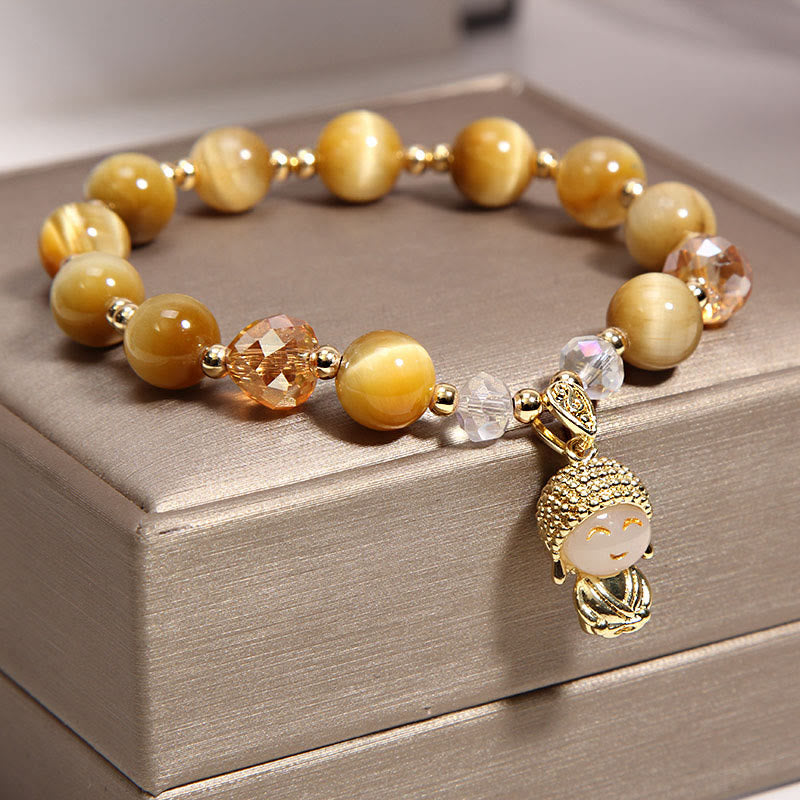 Braccialetto di protezione Buddha con occhio di tigre giallo e Buddha Stones