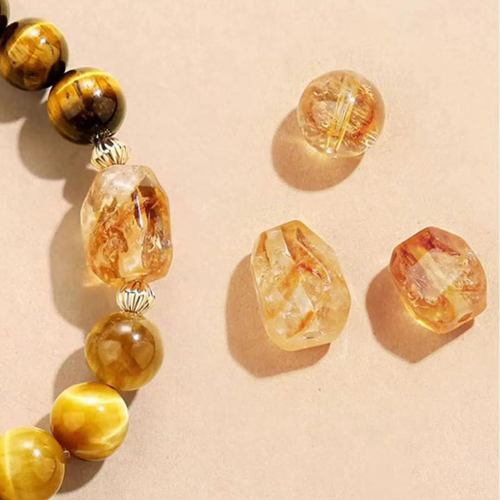 Bracciale Buddha Stones Natural Yellow Black Tiger Eye Citrino Strength