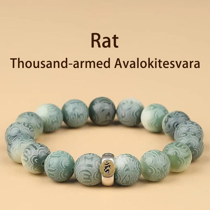 Bracciale della saggezza inciso con Buddha Stones dello zodiaco cinese natale Buddha Bodhi Om Mani Padme Hum