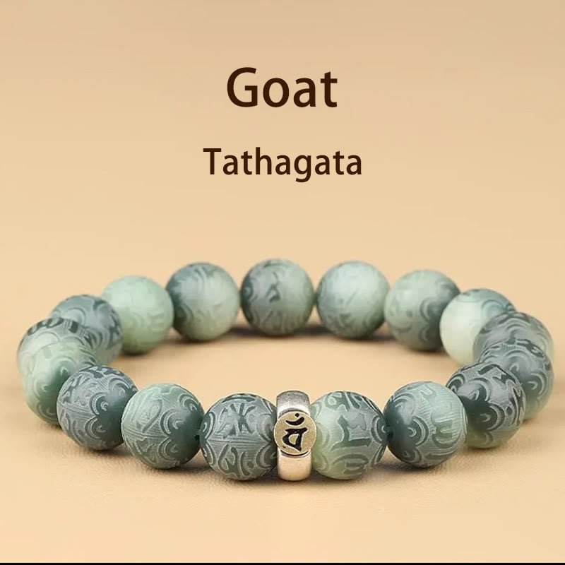 Bracciale della saggezza inciso con Buddha Stones dello zodiaco cinese natale Buddha Bodhi Om Mani Padme Hum