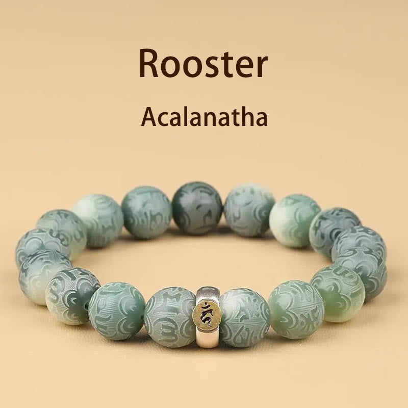 Bracciale della saggezza inciso con Buddha Stones dello zodiaco cinese natale Buddha Bodhi Om Mani Padme Hum