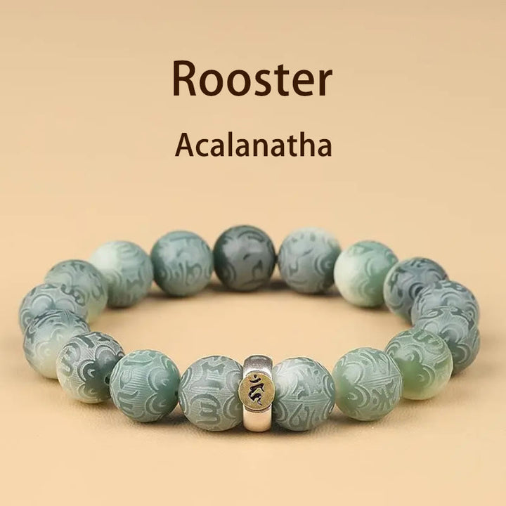Bracciale della saggezza inciso con Buddha Stones dello zodiaco cinese natale Buddha Bodhi Om Mani Padme Hum