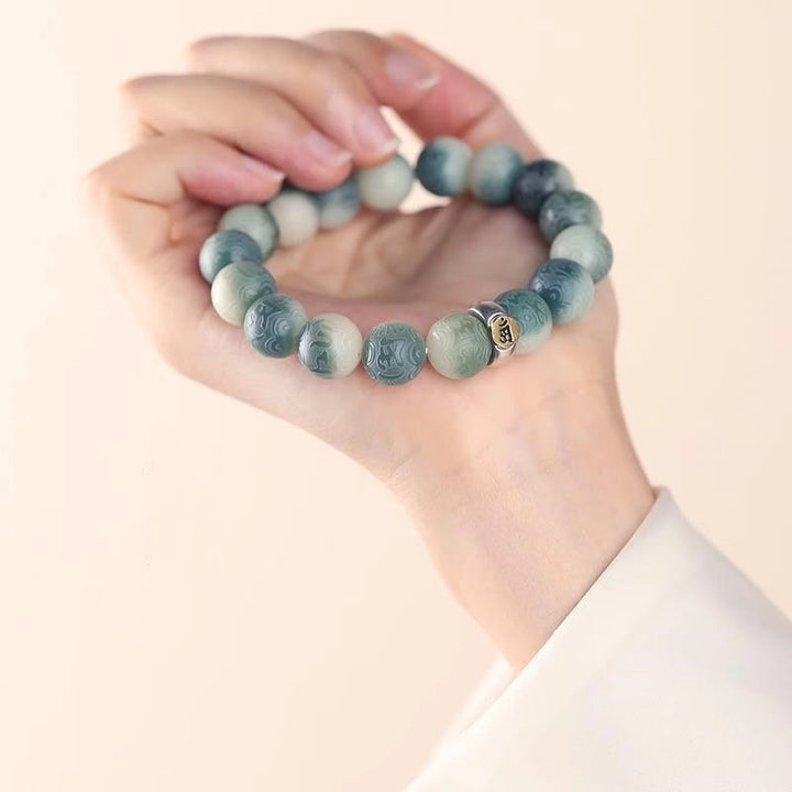 Bracciale della saggezza inciso con Buddha Stones dello zodiaco cinese natale Buddha Bodhi Om Mani Padme Hum