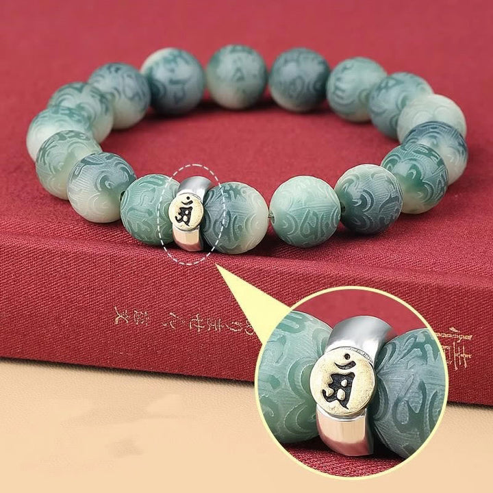 Bracciale della saggezza inciso con Buddha Stones dello zodiaco cinese natale Buddha Bodhi Om Mani Padme Hum