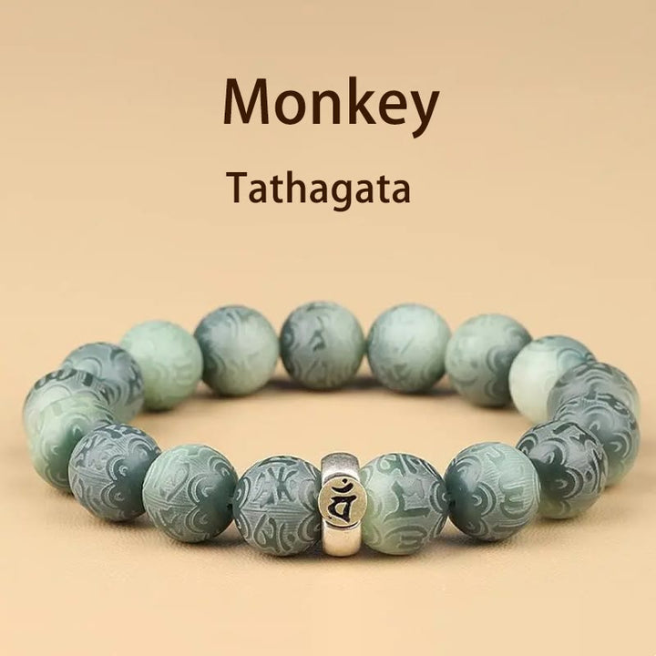 Bracciale della saggezza inciso con Buddha Stones dello zodiaco cinese natale Buddha Bodhi Om Mani Padme Hum