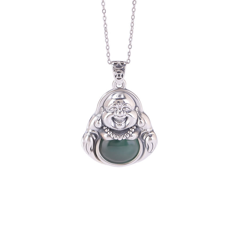 Collana con ciondolo a forma di loto in giada ciano con ciondolo a Buddha Stones in argento sterling 999 - image 7