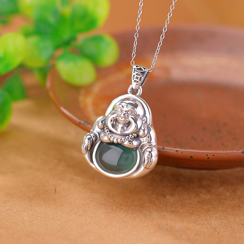 Collana con ciondolo a forma di loto in giada ciano con ciondolo a Buddha Stones in argento sterling 999 - Giada ciano (Successo ♥ Guarigione) - image 1