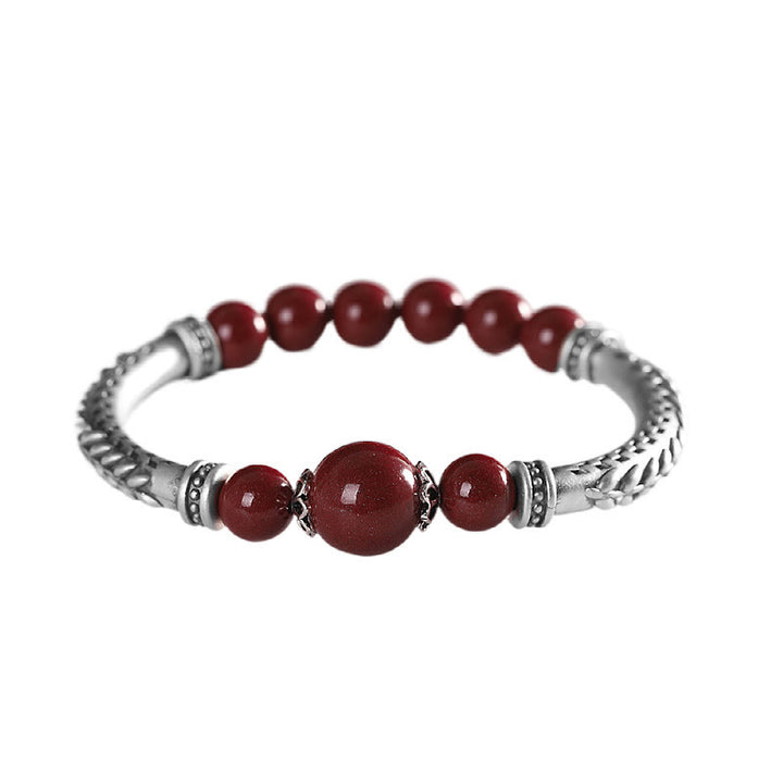 Buddha Stones 999 Sterling Silver Cinnabar Wheat Spighe Benedizione Bracciale Bangle